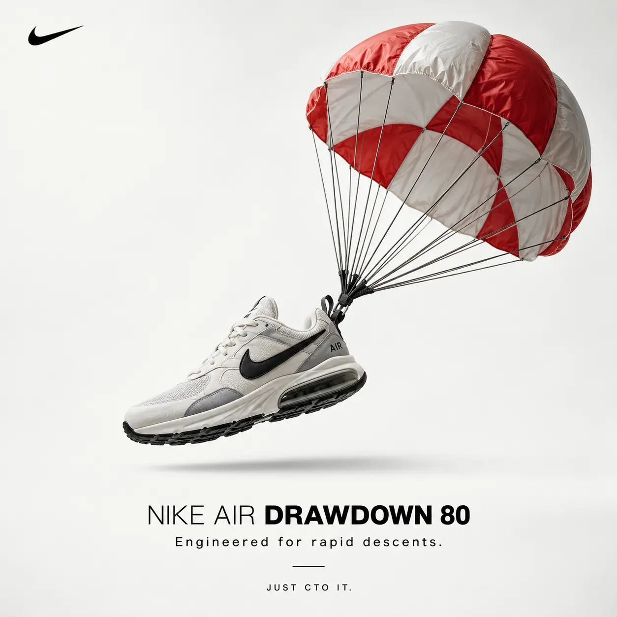 Nike Air Drawdown 80 sneaker descending under a parachute
