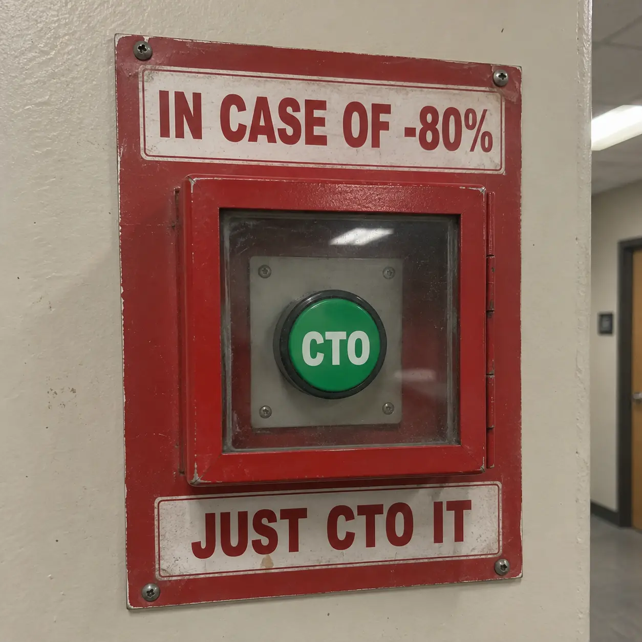 Break glass emergency box with a green CTO button