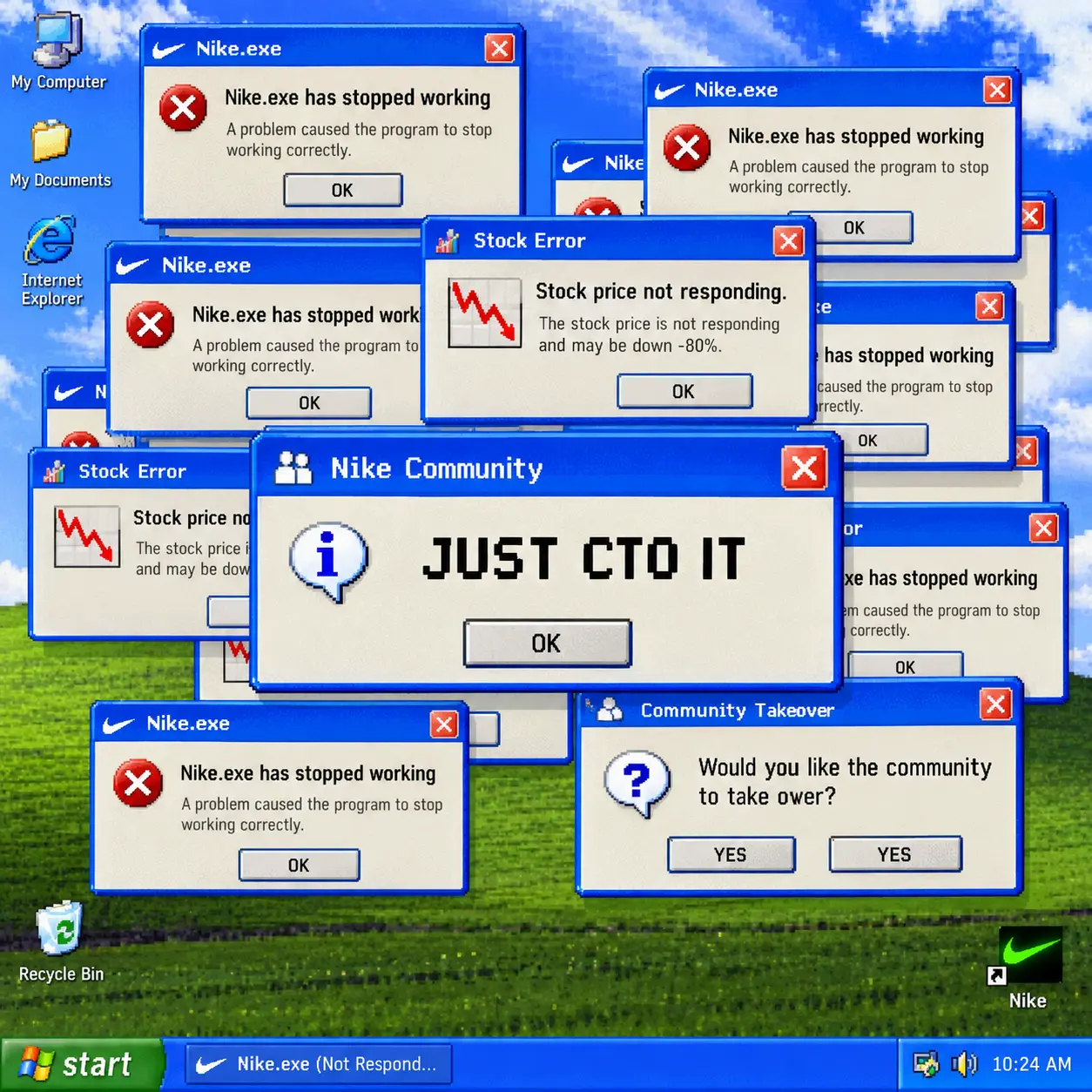 Retro desktop full of Nike.exe has stopped working error windows